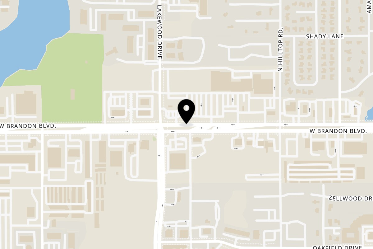 Map showing the location of Peppajak Brandon on 1620 West Brandon Boulevard in Brandon